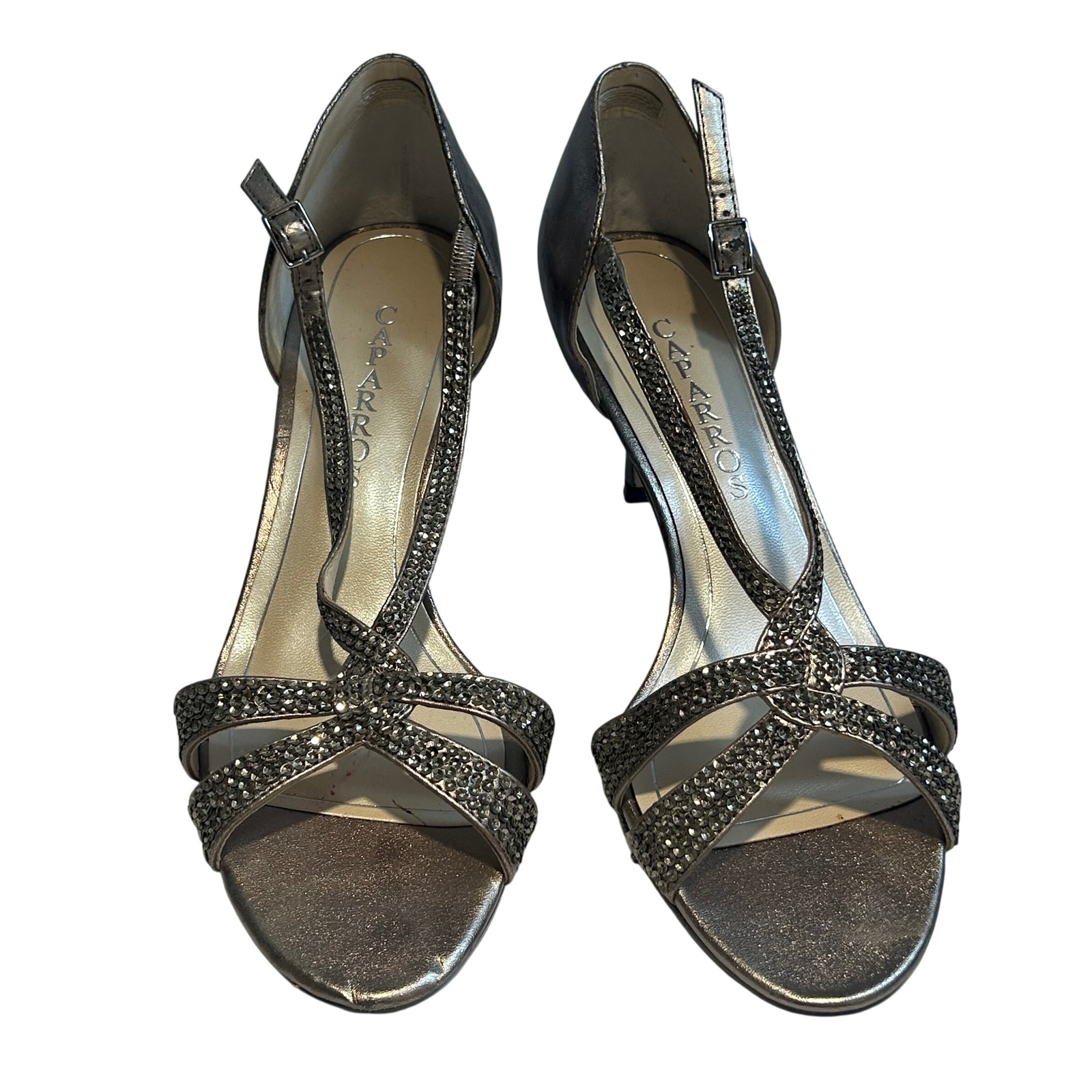Caparros Forever Mushroom Metallic Rhinestone Evening Sandals Heels Womens 8.5 M